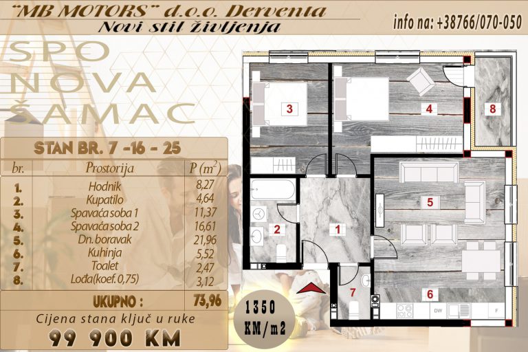 Luksuzan stan od 74m2 na prodaju u centru Šamca
