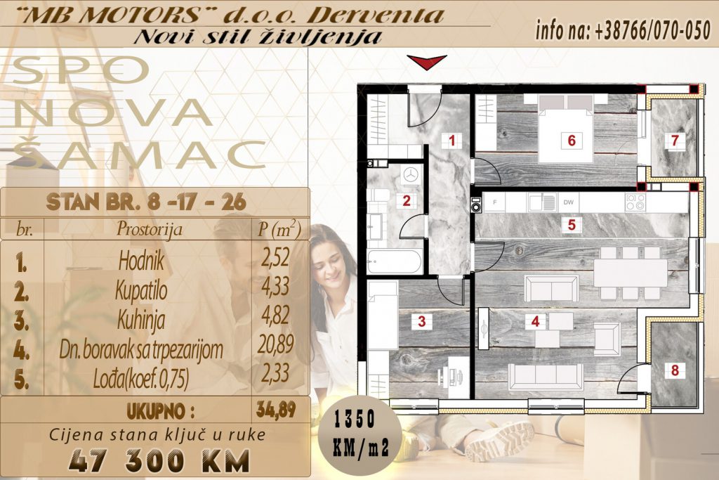 Jednosoban stan 35 m2 u centru grada Šamac