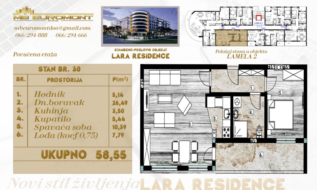 Jednosoban stan od 59 m2 prodaja stanova u izgradnji objekat "LARA RESIDENCE" u Derventi