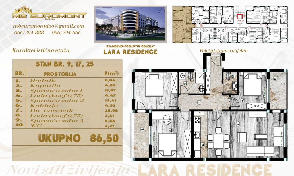 Na prodaju stan u izgradnji od 87 m2 - objekat LARA RESIDENCE