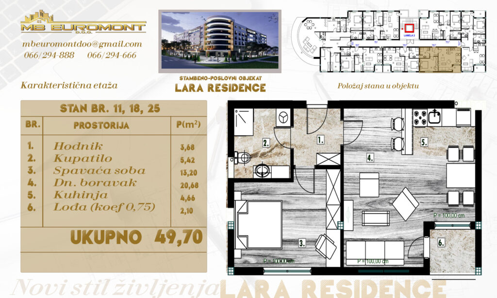 Na prodaju stan u izgradnji od 50 m2- stambeno-poslovni objekat "LARA RESIDECE" dERVENTA