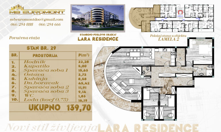 Prodaja stana u izgradnji od 140 m2 sa prostranim balkonom i dnevnim boravkom, objekat "LARA RESIDENCE" u Derventi