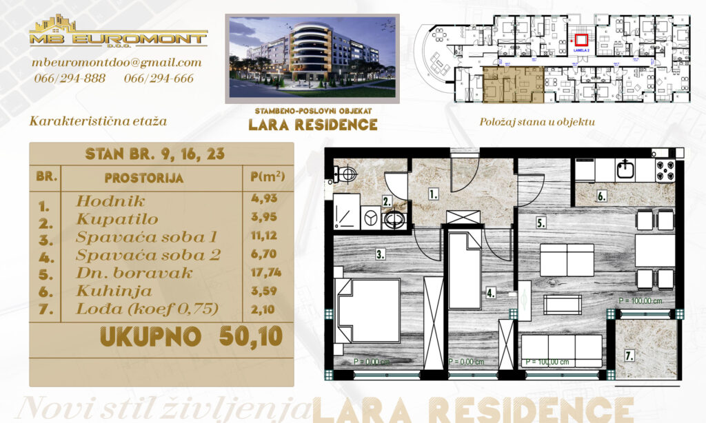 Prodaja stanova u izgradnji od 50 m2, LUX stambeno-poslovni objekat "LARA RESIDENCE"